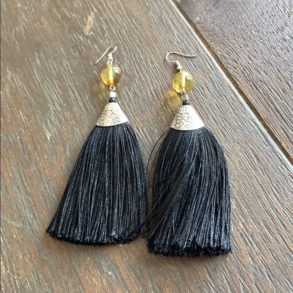 3 for $18 Silver silky tassel earrings handstamped